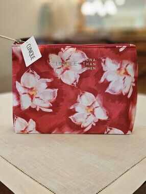 Clinique Cosmetic Makeup Bag Pouch Pink Red Floral by Jonathan Cohen  9×5×2